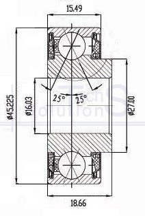 Łożysko kulkowe skośne 204 PY3 NTE 16,027×45,225×18,66 mm