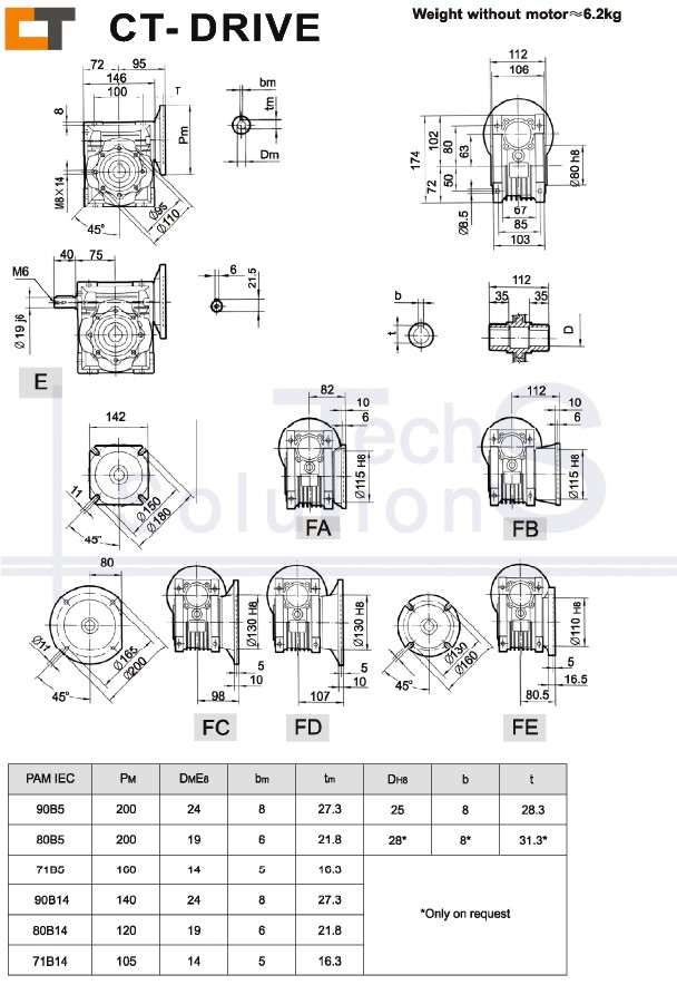 Przekładnia ślimakowa NMRV 50 80 IEC63B14 CT-DRIVE i=80