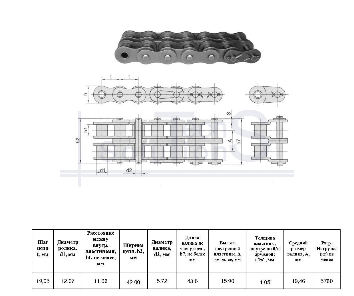 Łańcuch rolkowy 12B-2 L=5.01 m (263 L) CT chain skok 19,05 mm