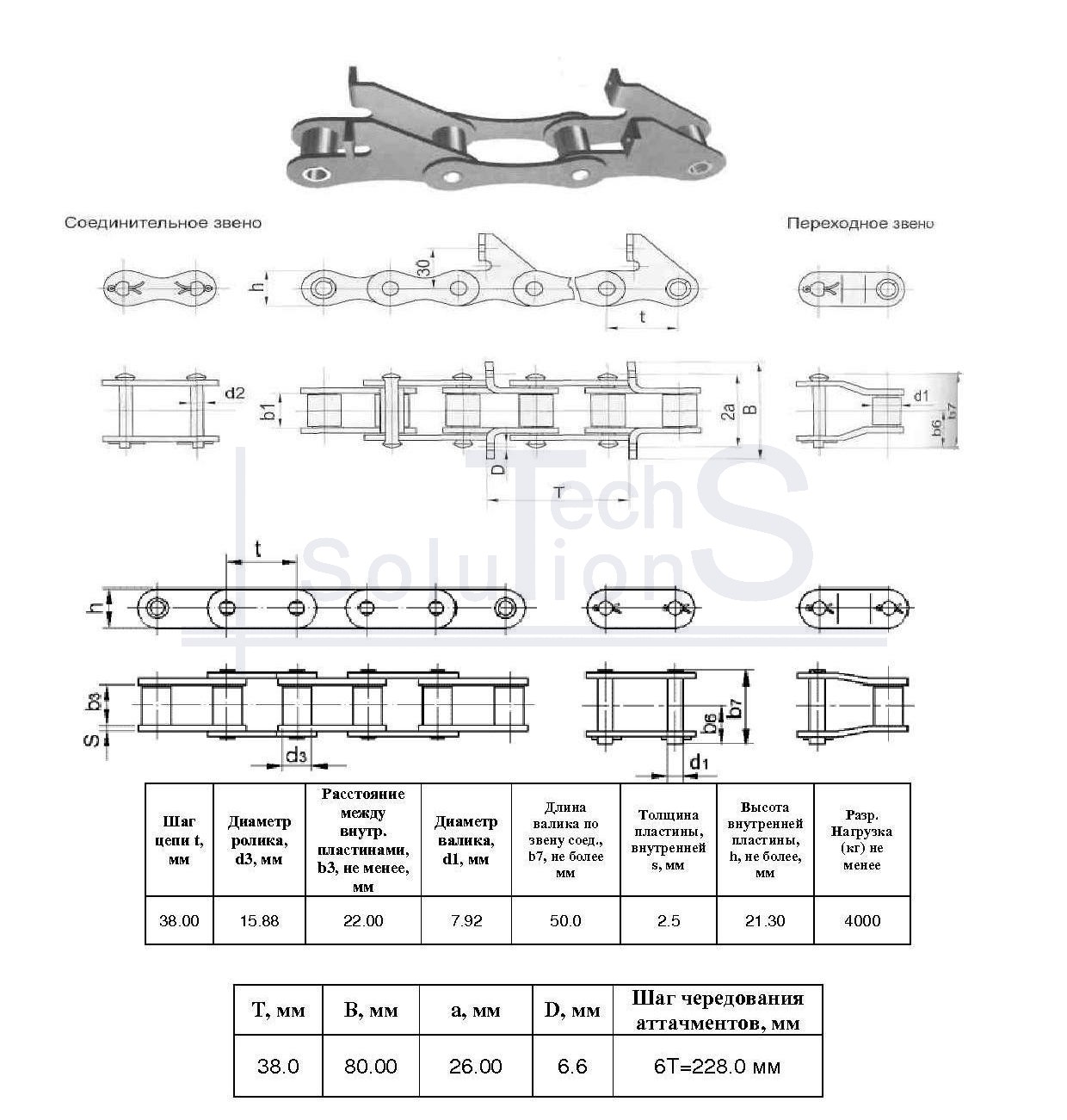 Łańcuch do przenośników ZGS38-4000-2-2-6-6SPX125L (4,75m) CT chain skok 38 mm