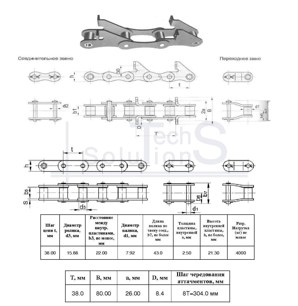 Łańcuch do przenośników ZGS38-4000-2-2-6-8SPX127L (4,826m) CT chain skok 38 mm