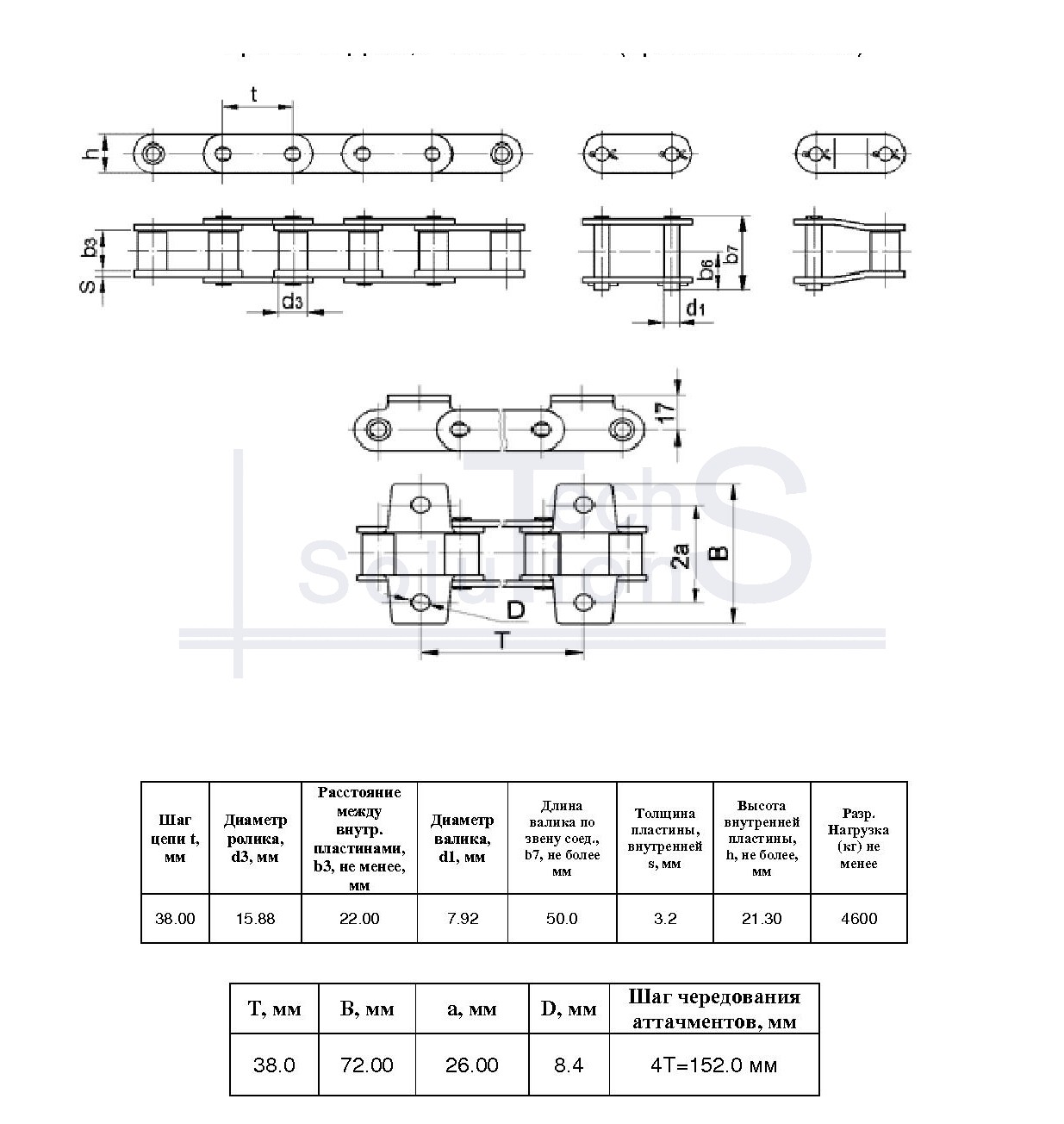 Łańcuch do przenośników ZGS38-4600-1-2-8-4SPX71L (2,698m) CT chain skok 38 mm