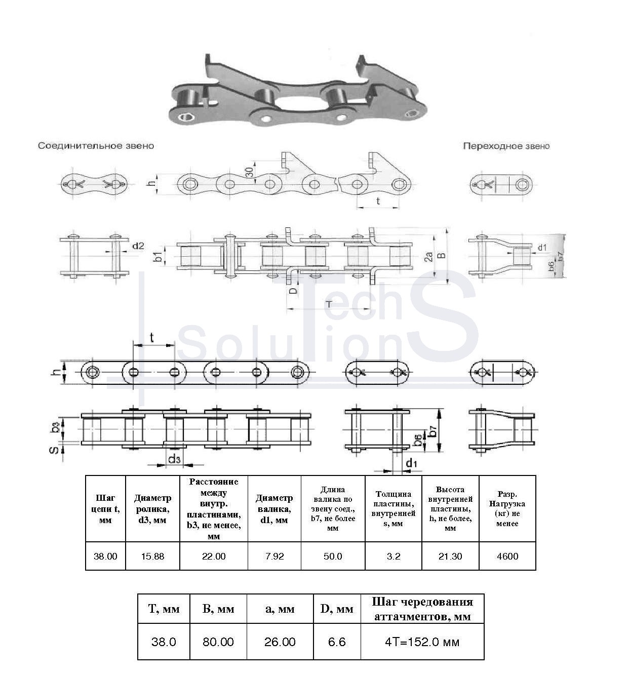 Łańcuch do przenośników ZGS38-4600-2-2-6-4SPX117L (4,446m) CT chain skok 38 mm