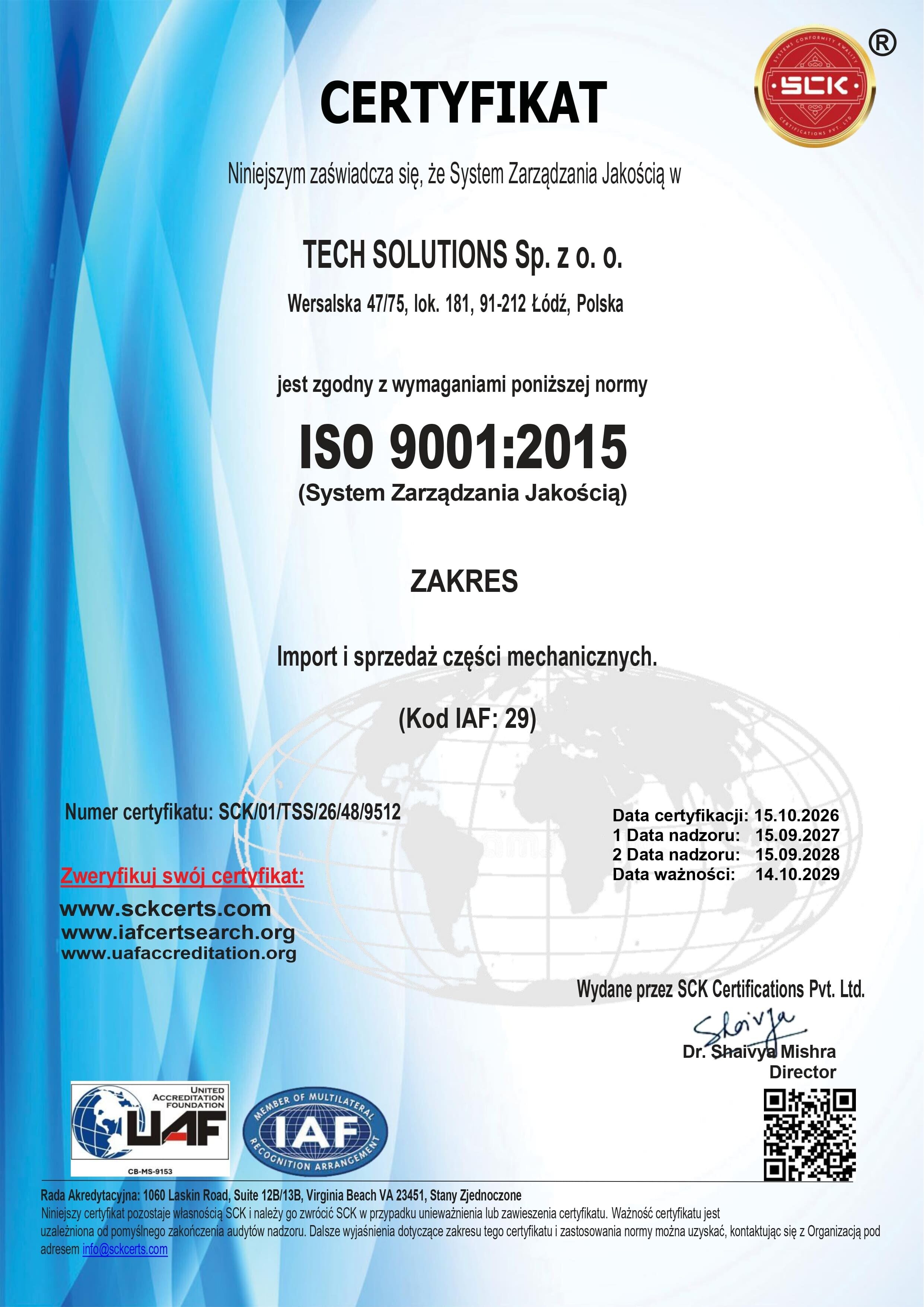 Certyfikat ISO 9001:2015